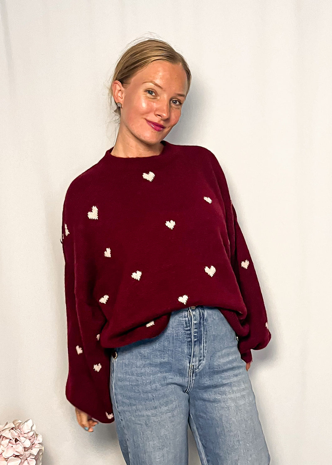 Cozy Heart Sweater - bordeaux