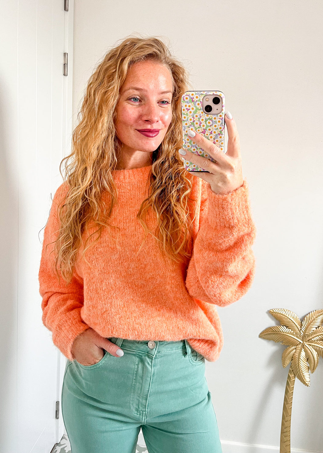 Cozy Round Neck Sweater - orange